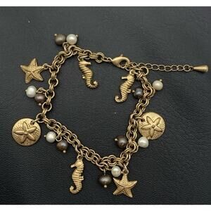 Lia Sophia Under the Sea Gold Tone Charm Bracelet w Freshwater Pearls Nautical